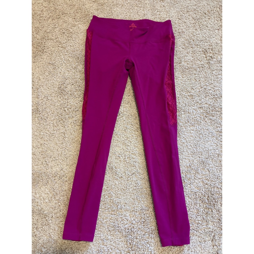 Prana Womens Magenta Purple Yoga Leggings Mesh Side Panel Athletic Pants Size M